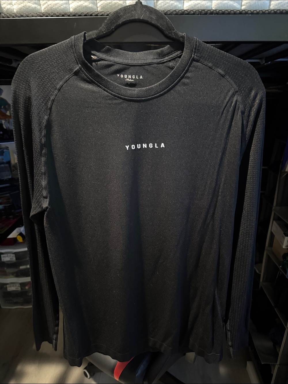 YoungLA Black Long Sleeve Performance Tee with White Logo
